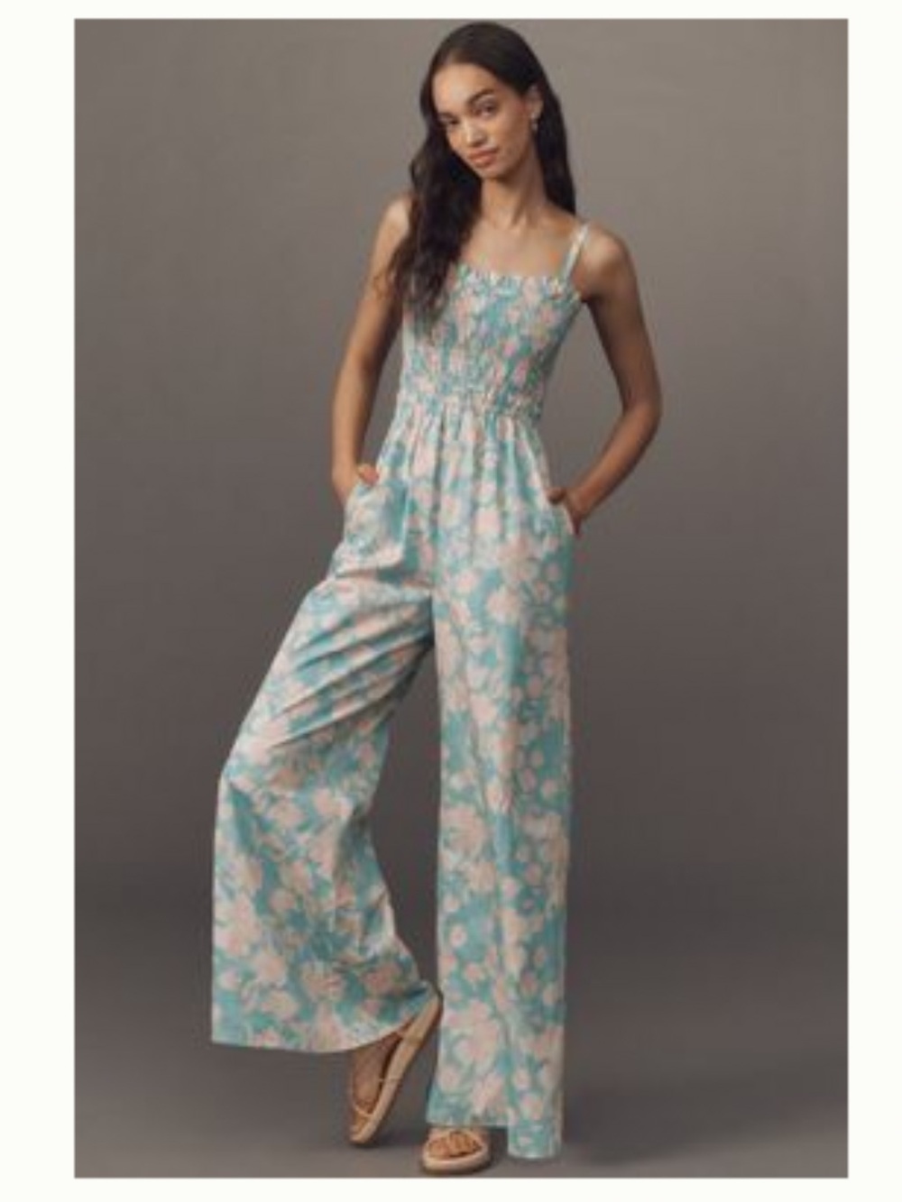 Anthropologie Hutch sleeveless smoked vintage floral wide leg jumpsuit
